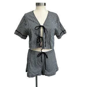 GLG Gingham Tie Front Two Piece Set SZ M Cottagecore Lounge Crop Top Shorts